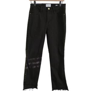 Frame Women Sz 28 Noir Le High Straight Black Jeans Gold Velvet Side Stripe